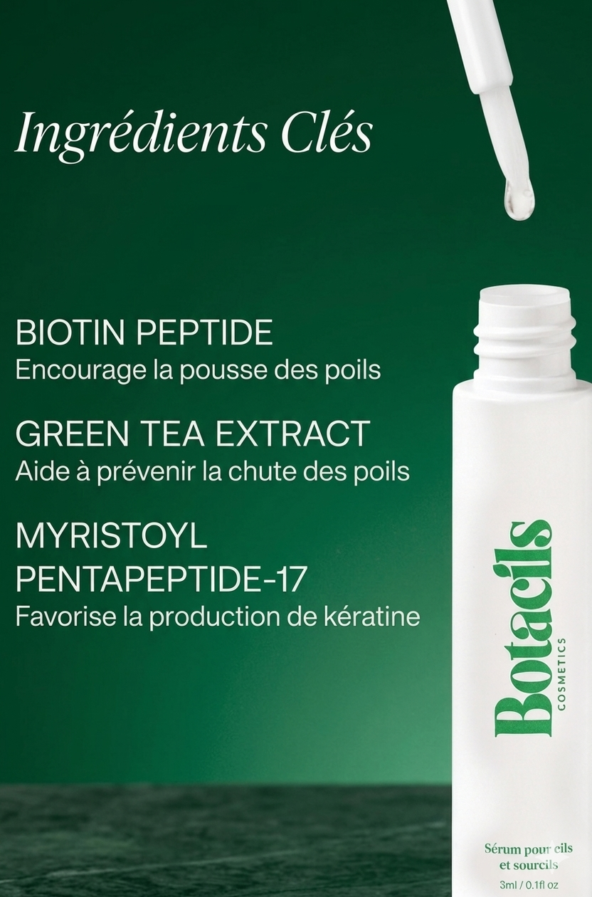 Sérum Botacils texture formule botanique — application quotidienne cils sourcils